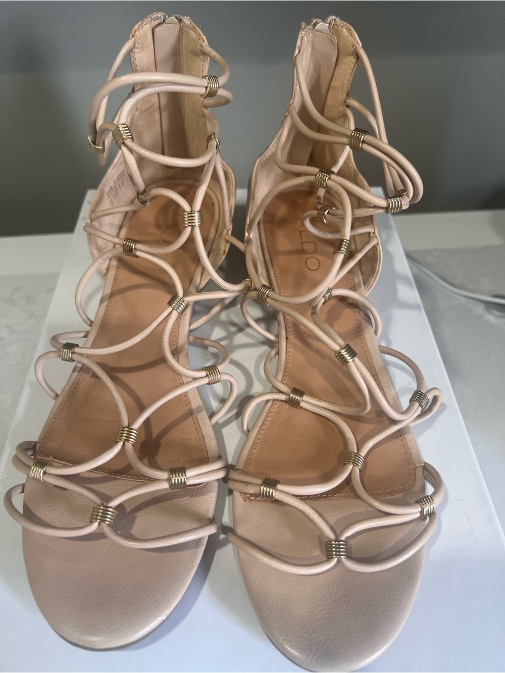 Aldo Blush Nude Loop-Strap Gladiator Sandals